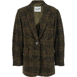 Gesina Green Single-Breasted Jacket with Notched Revers and All-Over Check Motif in Wool Woman