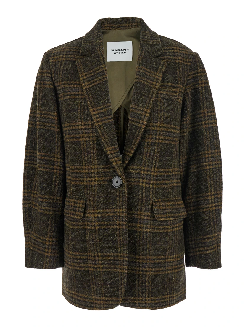Gesina Green Single-Breasted Jacket with Notched Revers and All-Over Check Motif in Wool Woman