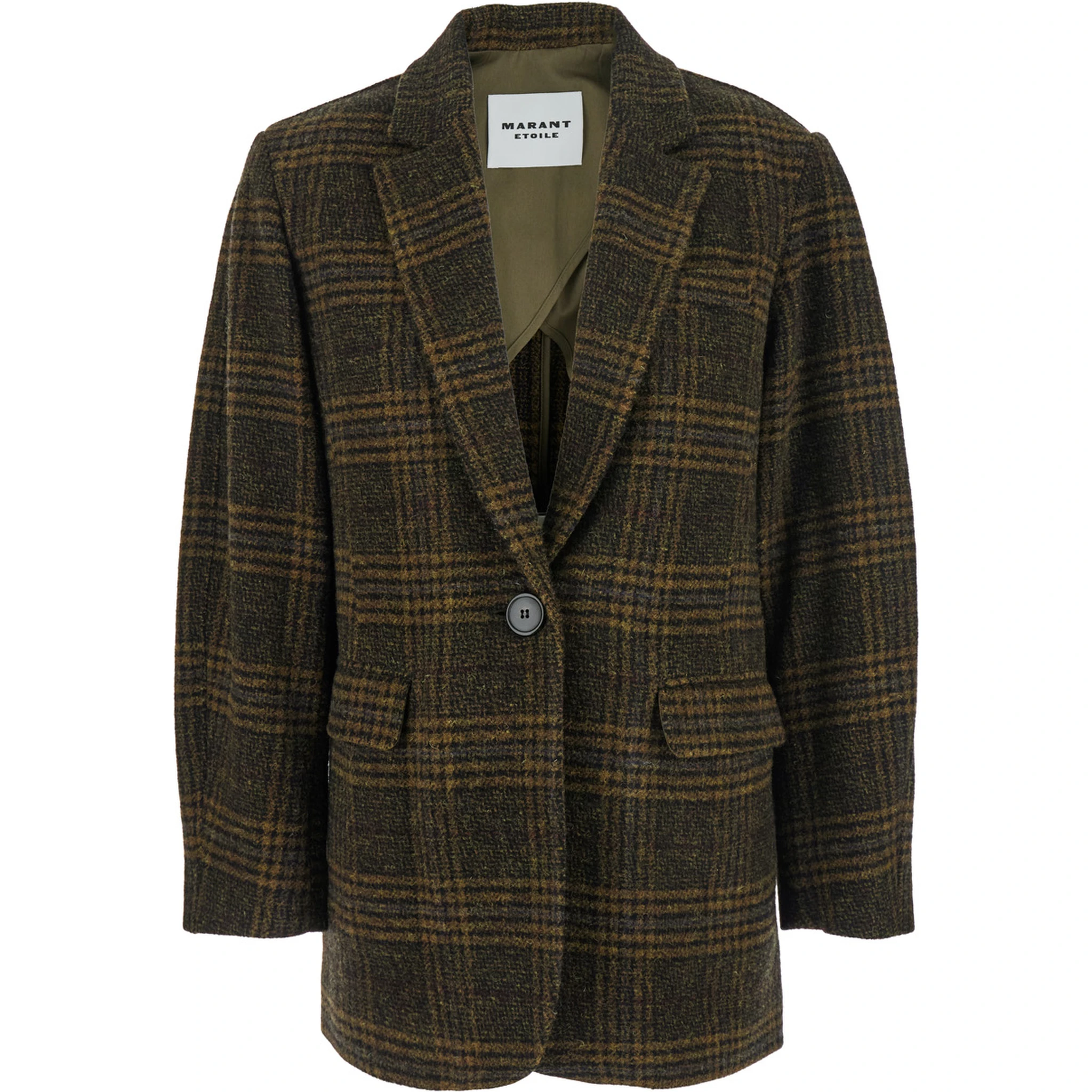 Gesina Green Single-Breasted Jacket with Notched Revers and All-Over Check Motif in Wool Woman