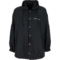 Black Jacket with Logo Lettering on the Front and Logo Patch on the Elbow in Tech Fabric Man