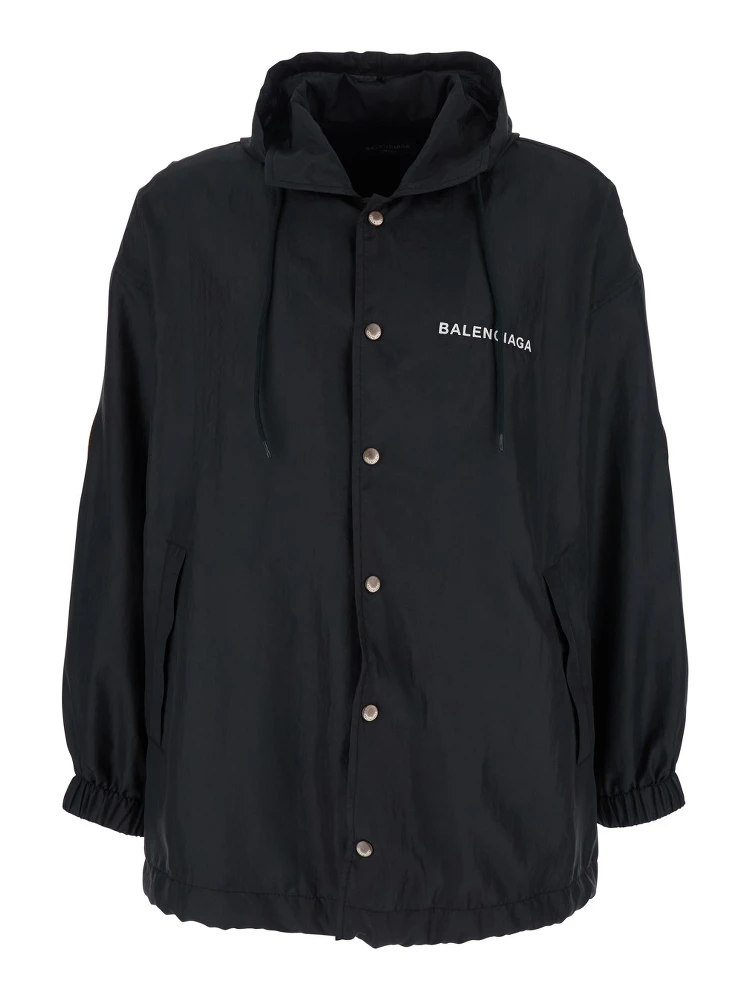 Black Jacket with Logo Lettering on the Front and Logo Patch on the Elbow in Tech Fabric Man