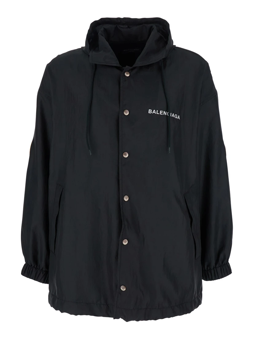 Black Jacket with Logo Lettering on the Front and Logo Patch on the Elbow in Tech Fabric Man