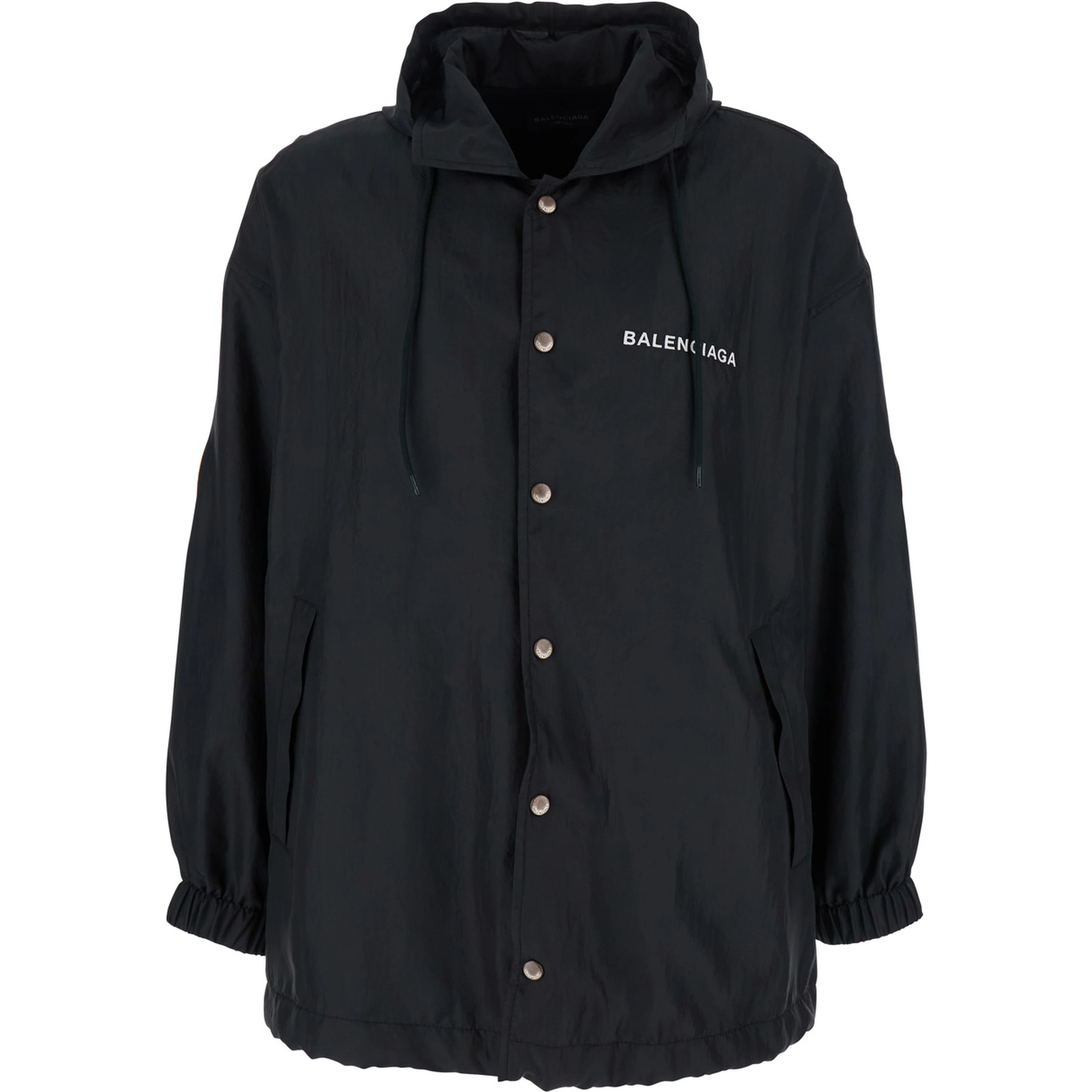 Black Jacket with Logo Lettering on the Front and Logo Patch on the Elbow in Tech Fabric Man