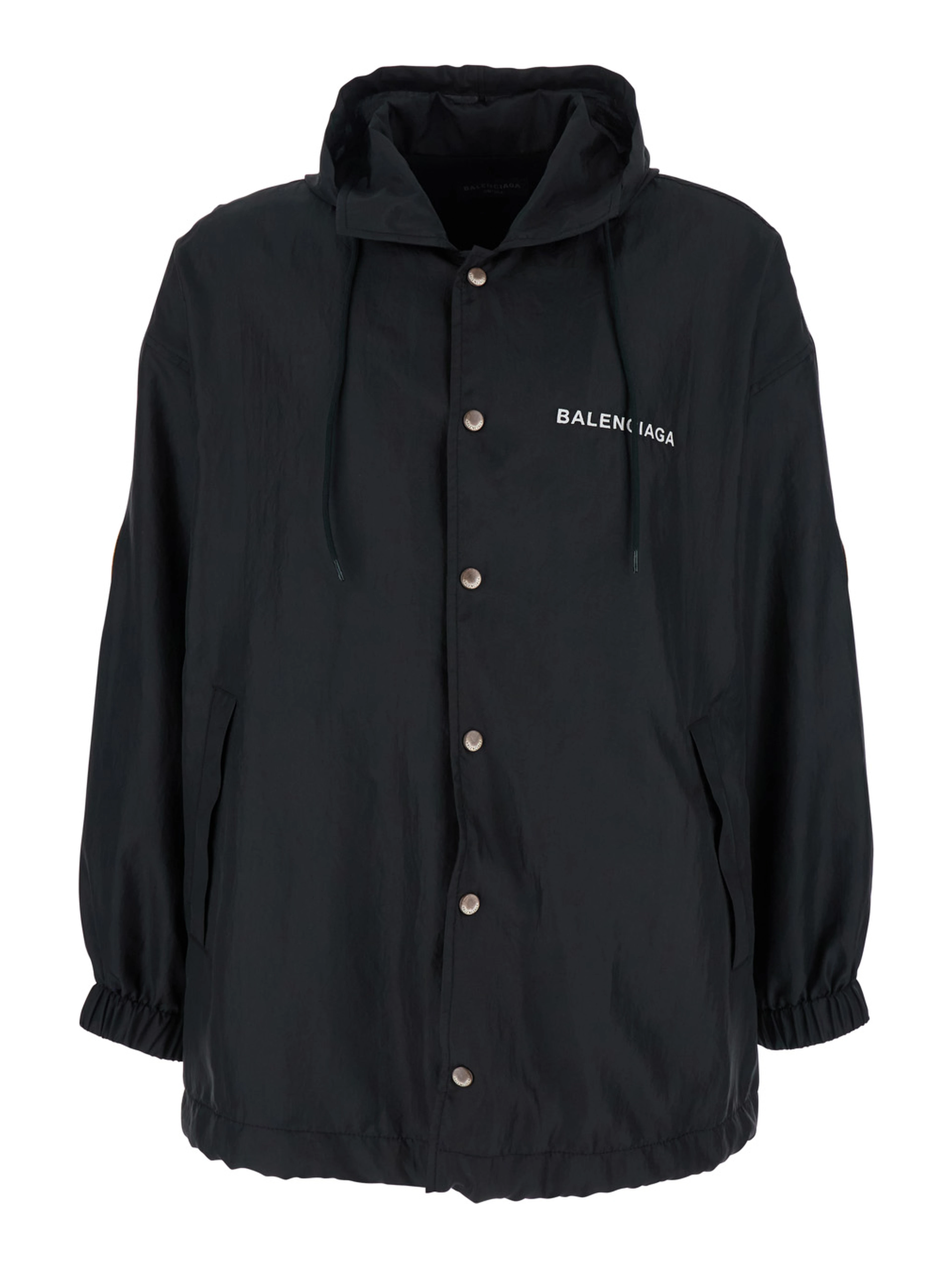 Black Jacket with Logo Lettering on the Front and Logo Patch on the Elbow in Tech Fabric Man