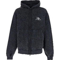 Black Hoodie with Kangaroo Pocket and Logo on the Front in Cotton Man
