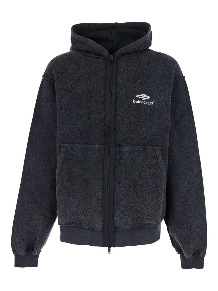 Black Hoodie with Kangaroo Pocket and Logo on the Front in Cotton Man