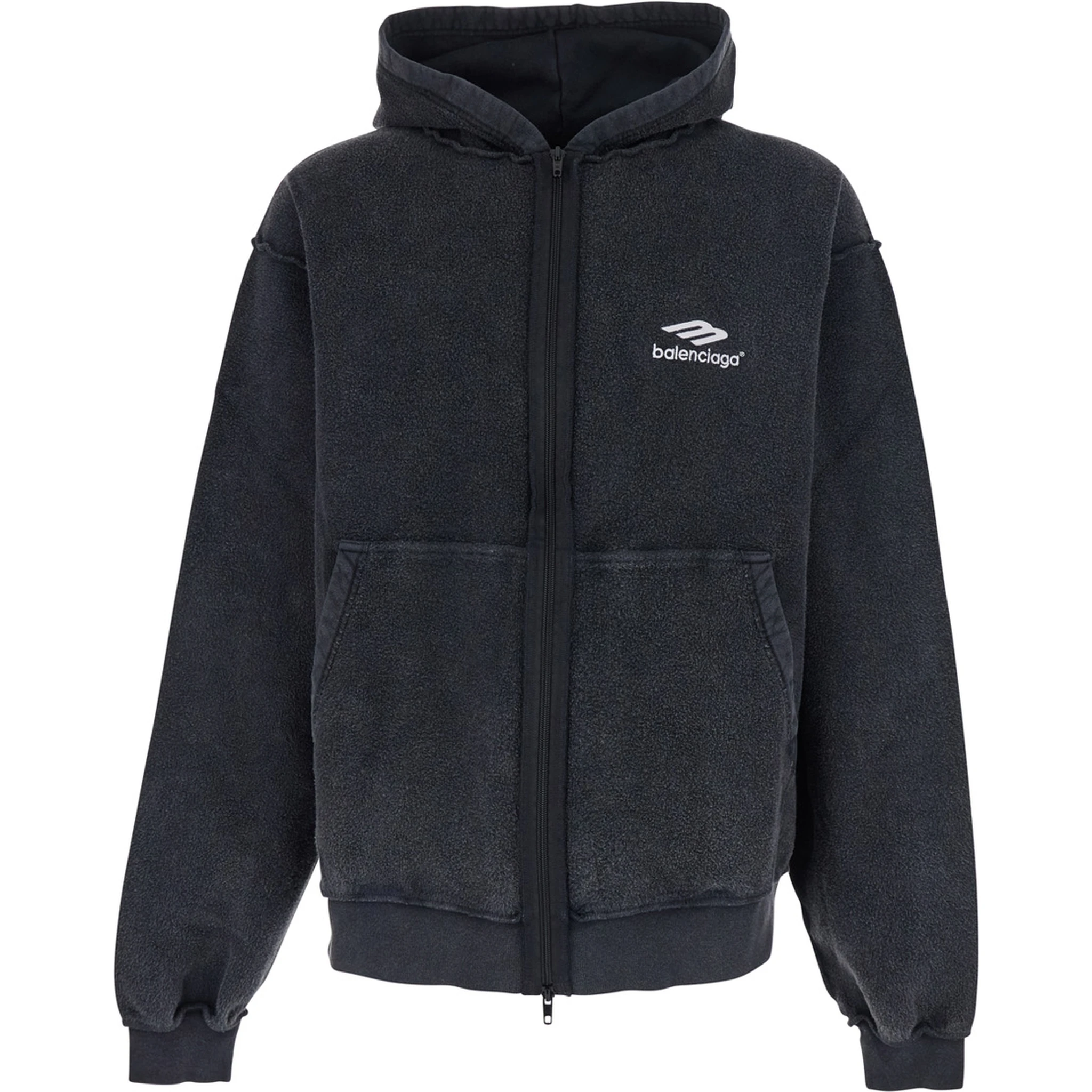 Black Hoodie with Kangaroo Pocket and Logo on the Front in Cotton Man