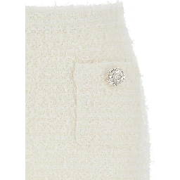 White Miniskirt with Pearl Embellishments and Button Detail in Tech Fabric Woman