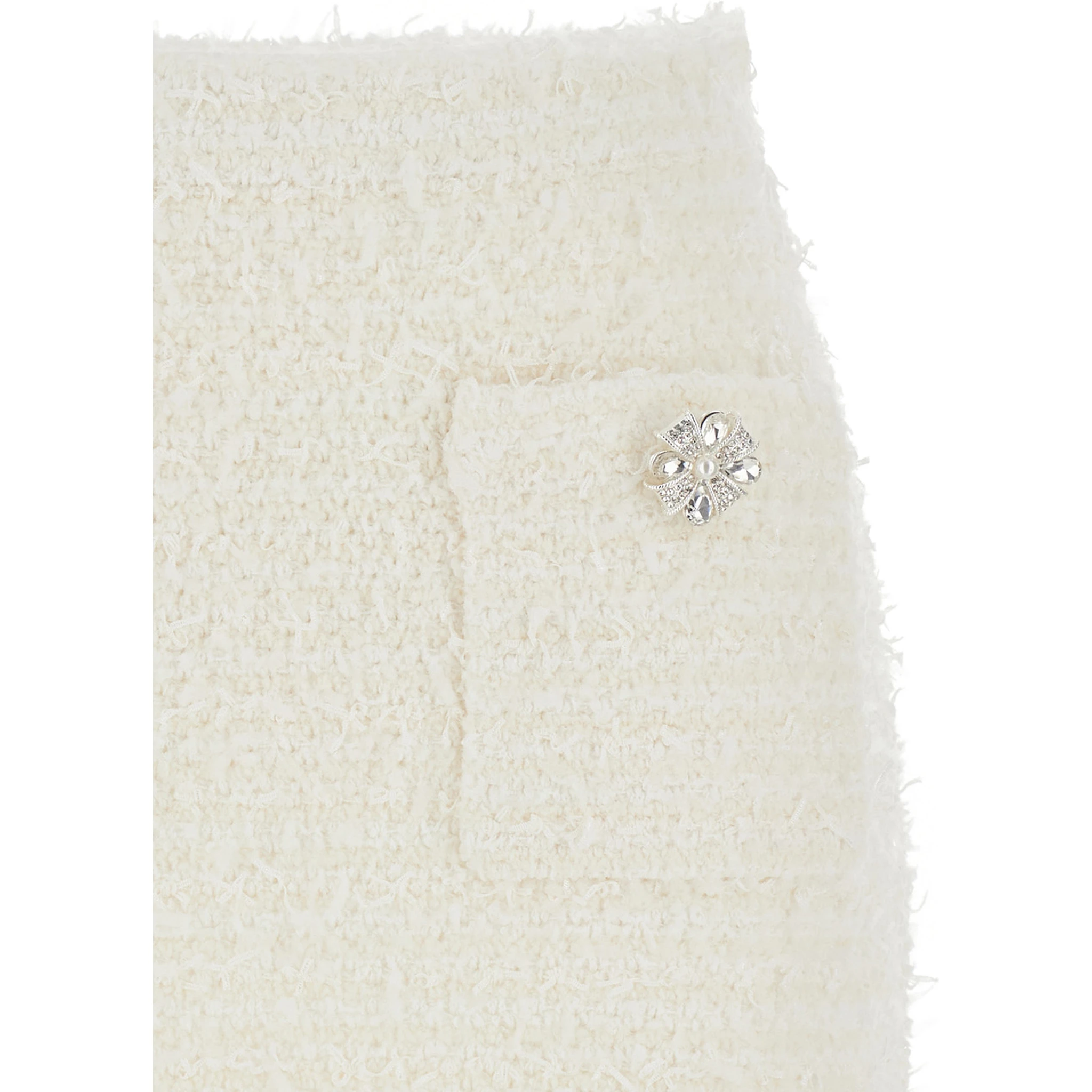 White Miniskirt with Pearl Embellishments and Button Detail in Tech Fabric Woman
