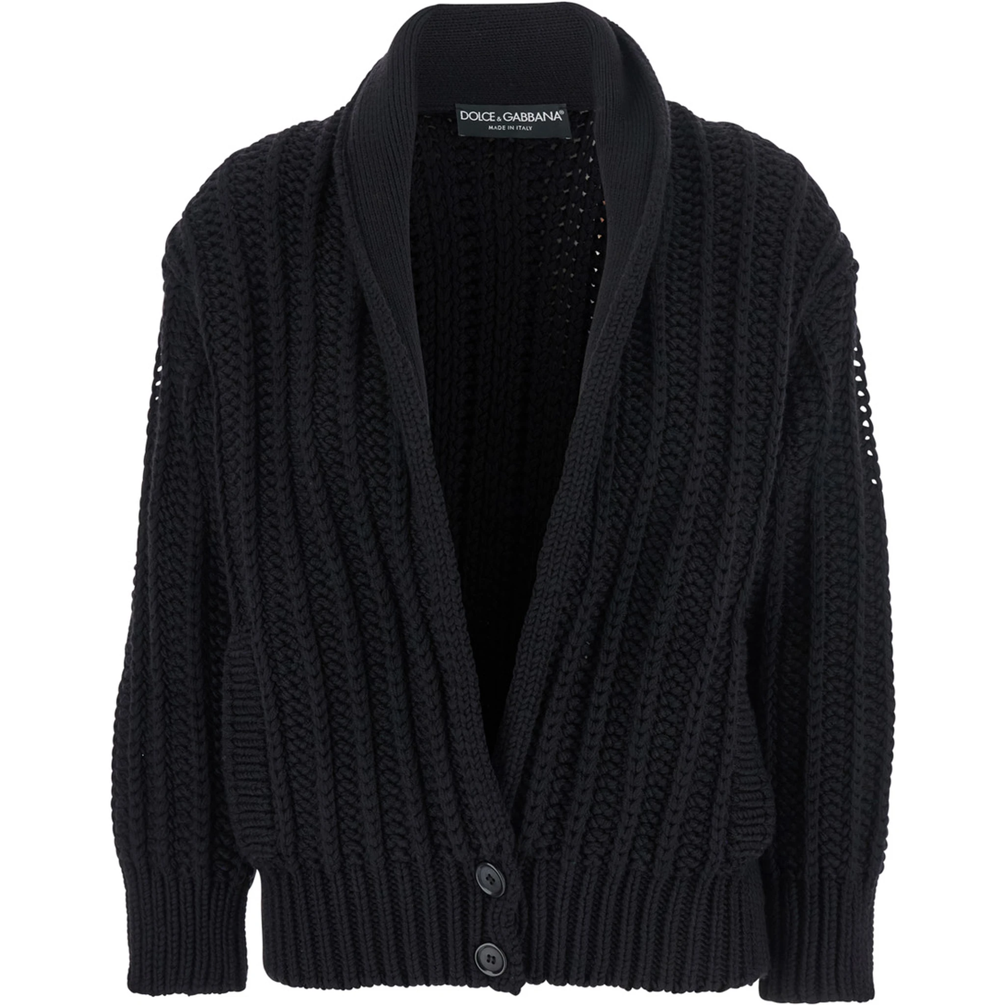 Black Cardigan with Wide Neckline on the Front in Virgin Wool Woman