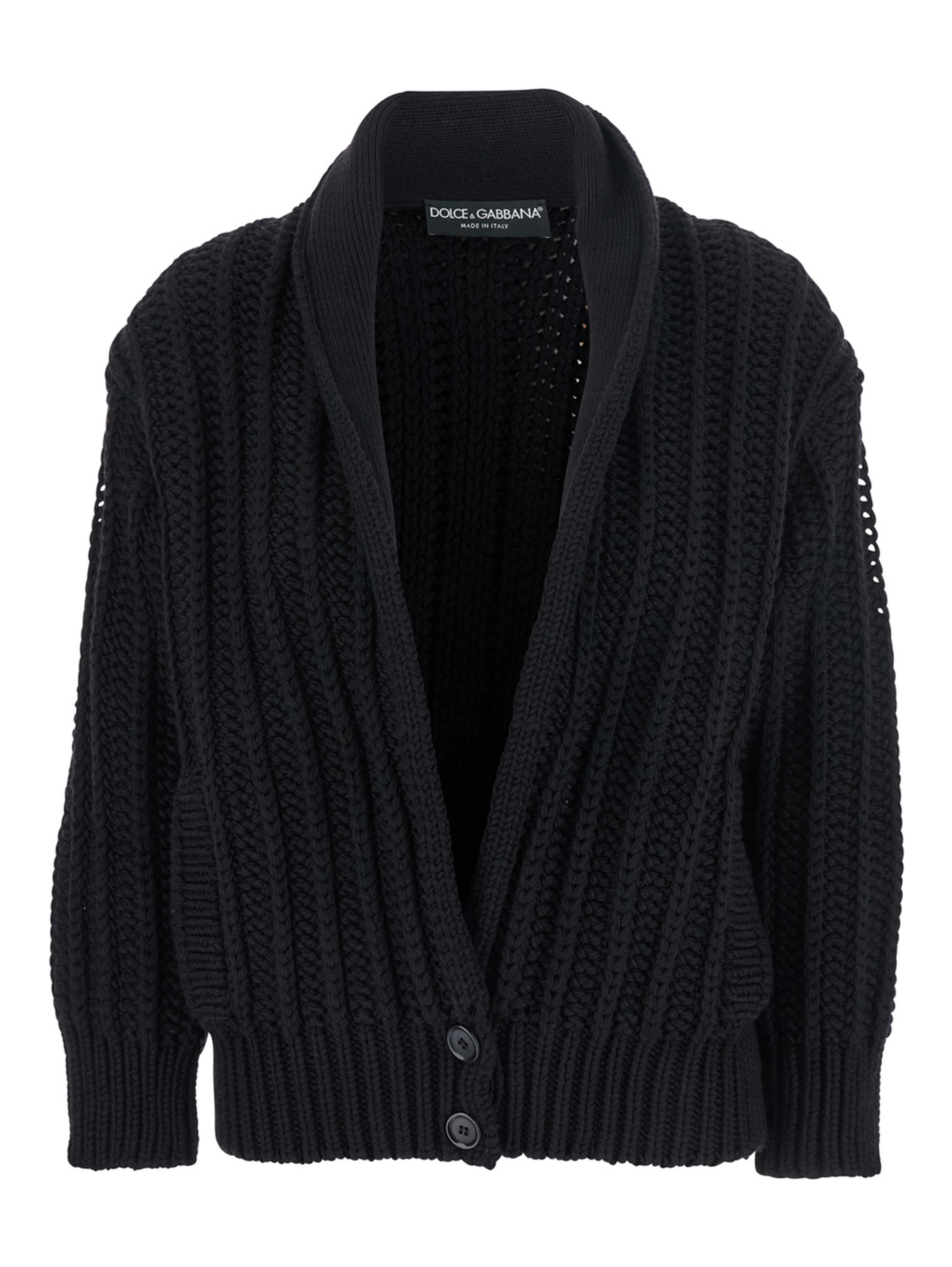 Black Cardigan with Wide Neckline on the Front in Virgin Wool Woman