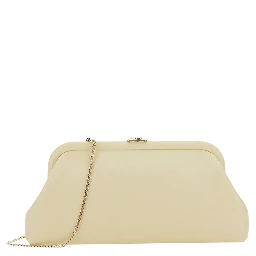 Skylar White Clutch with Chain-Link Shoulder Strap and Kiss-Lock Closure with Logo Plaque in Leather Woman
