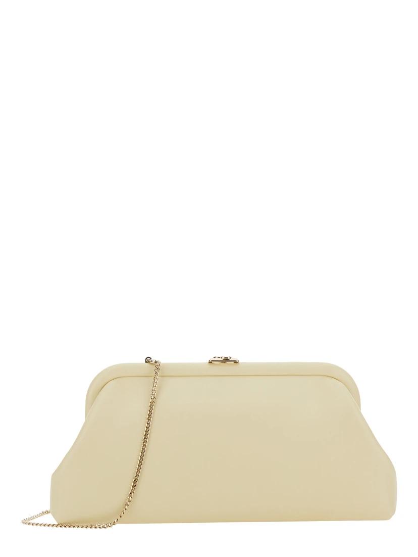 Skylar White Clutch with Chain-Link Shoulder Strap and Kiss-Lock Closure with Logo Plaque in Leather Woman