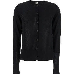 Black Crewneck Cardigan with Logo Detail on the Front in Tech Fabric Stretch Woman