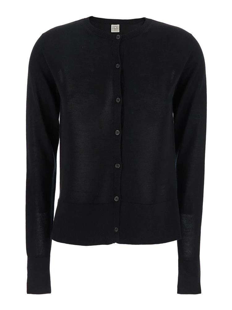 Black Crewneck Cardigan with Logo Detail on the Front in Tech Fabric Stretch Woman