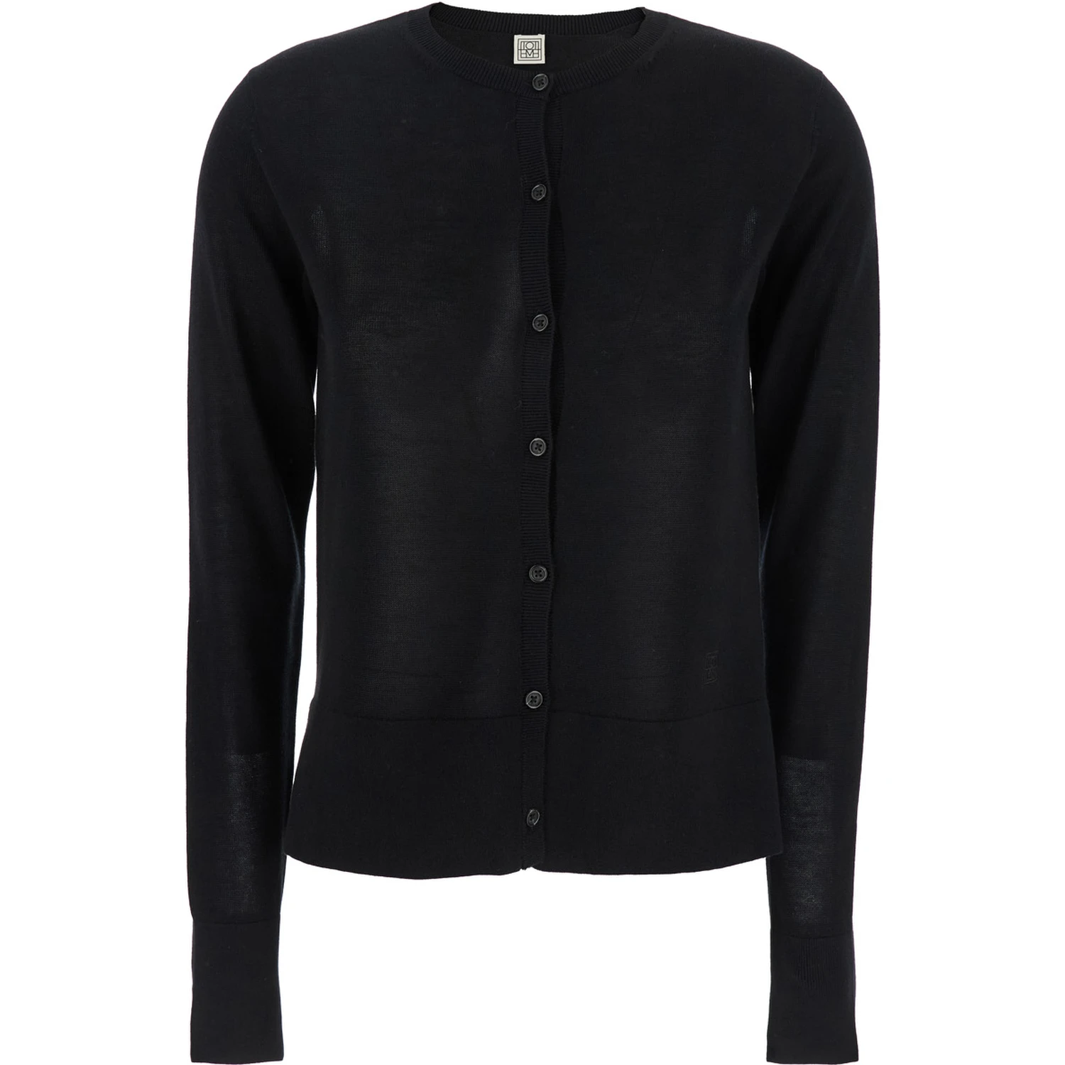 Black Crewneck Cardigan with Logo Detail on the Front in Tech Fabric Stretch Woman