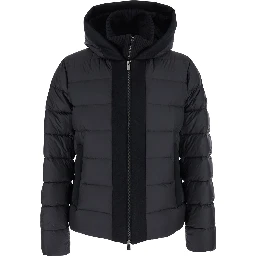 Liko Black Down Jacket with Drawstring Hood and Logo Patch on the Side in Tech Fabric Man