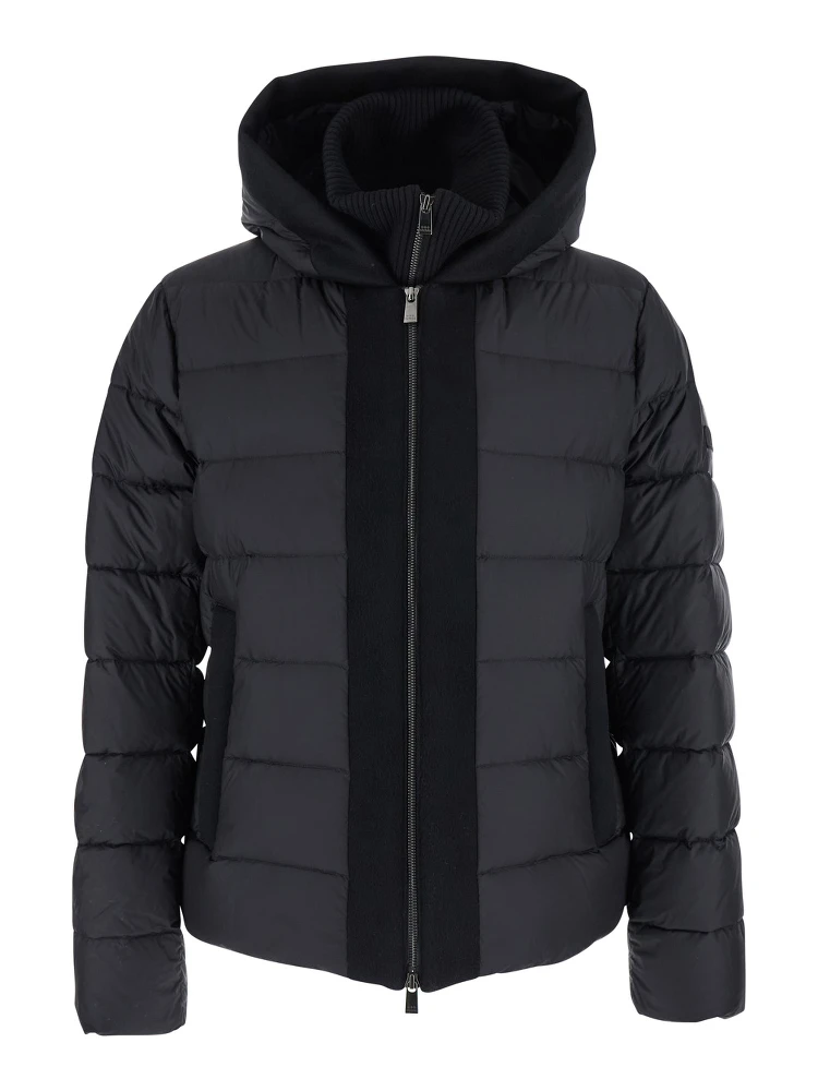 Liko Black Down Jacket with Drawstring Hood and Logo Patch on the Side in Tech Fabric Man