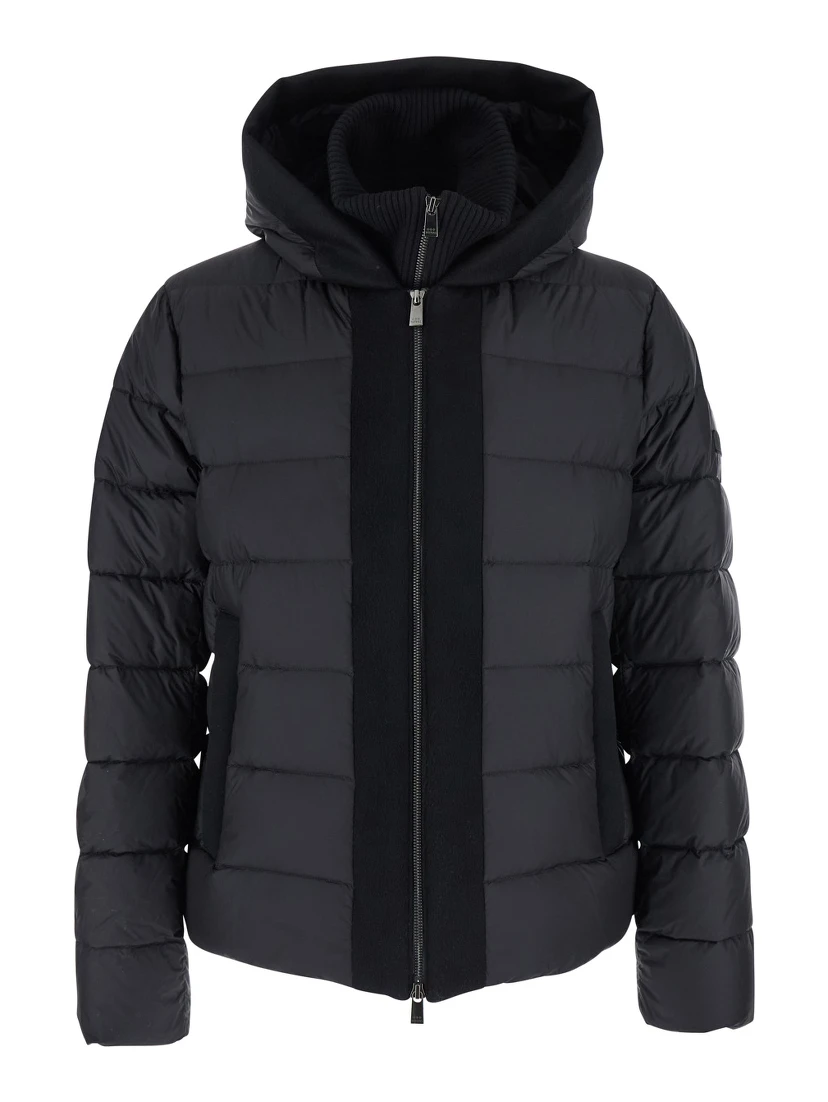 Liko Black Down Jacket with Drawstring Hood and Logo Patch on the Side in Tech Fabric Man