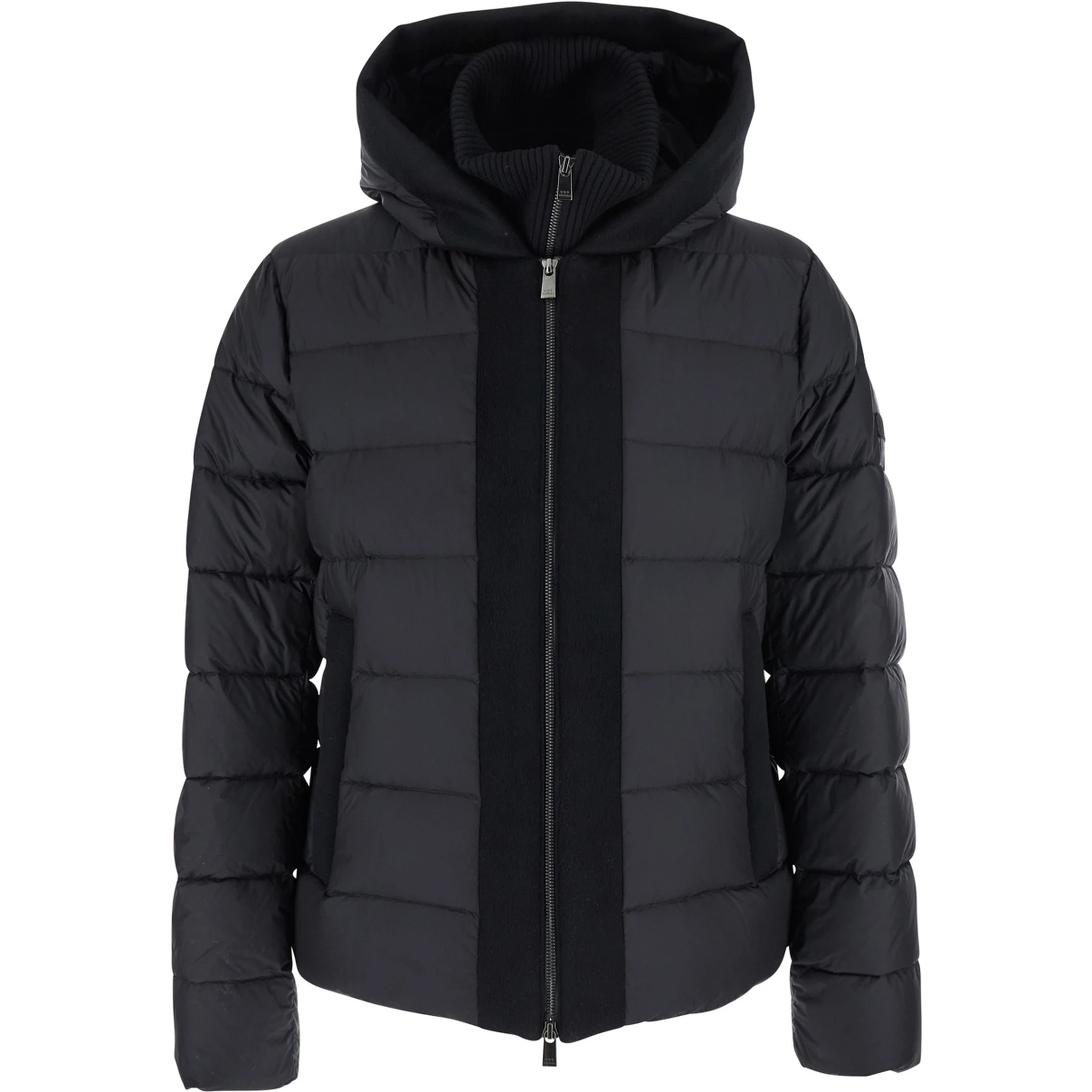Liko Black Down Jacket with Drawstring Hood and Logo Patch on the Side in Tech Fabric Man