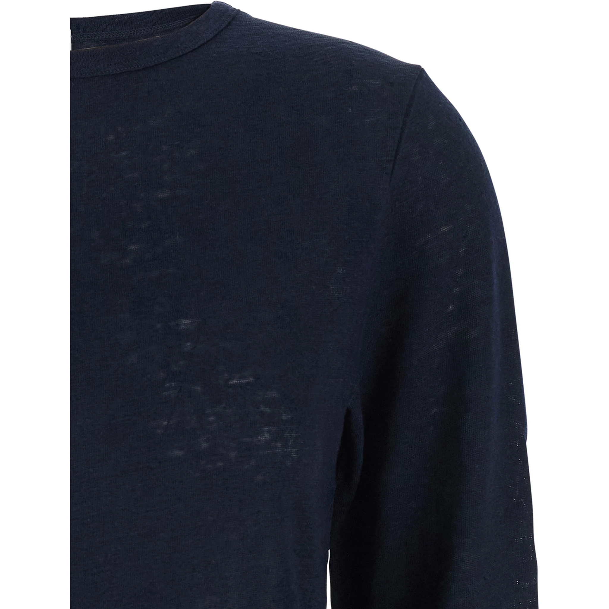 Blue T-Shirt with Boat Neckline and Long Sleeves in Linen Woman