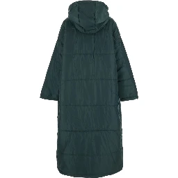 Green Down Jacket with Fixed Hood and Long Design in Tech Fabric Woman