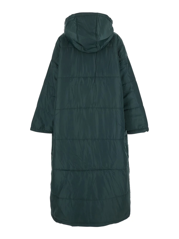 Green Down Jacket with Fixed Hood and Long Design in Tech Fabric Woman alternative