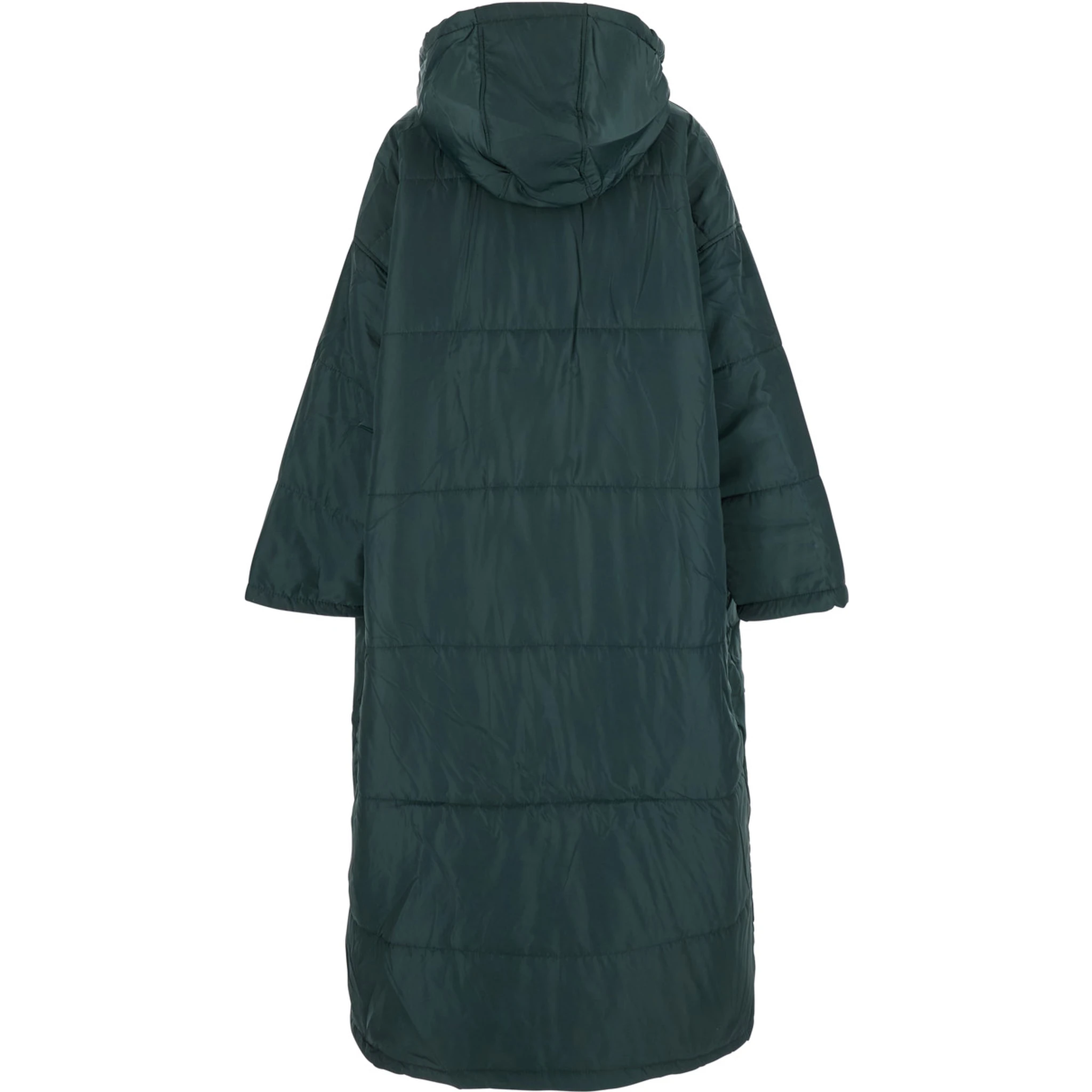 Green Down Jacket with Fixed Hood and Long Design in Tech Fabric Woman