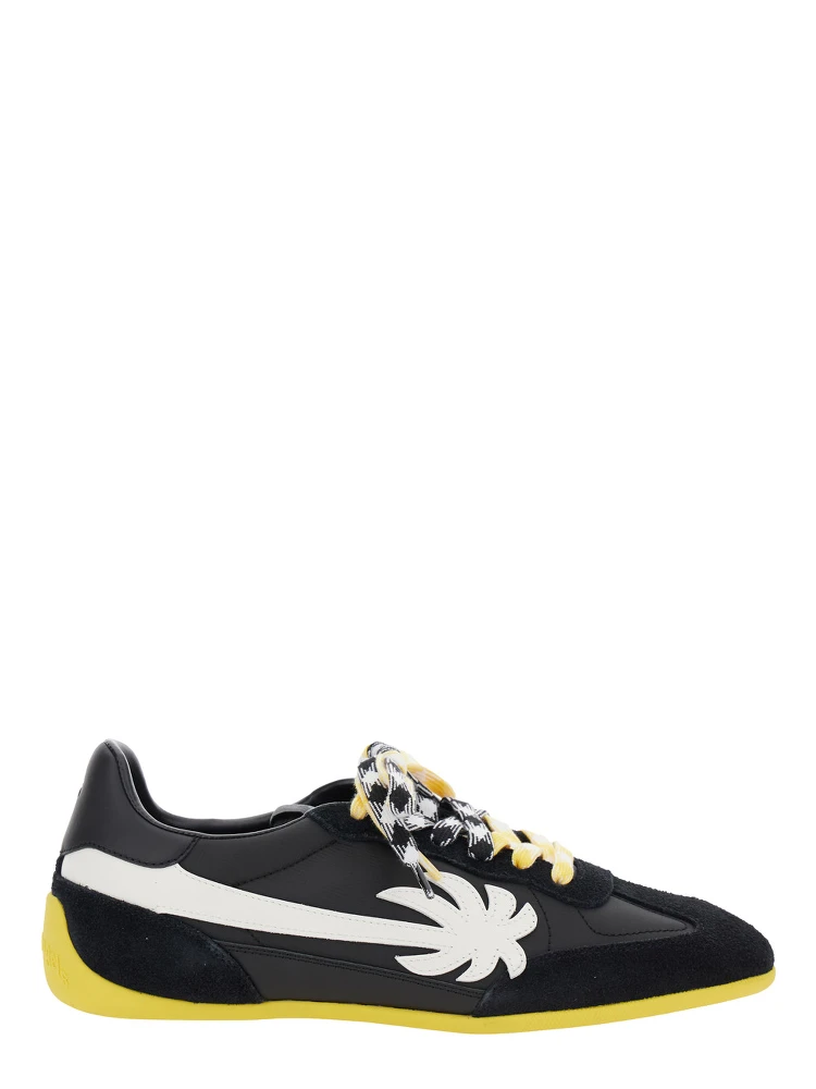 Pa 5 Black Low Top Sneakers with Logo Patch on the Tongue and Contrasting Heel with Logo in Leather Man