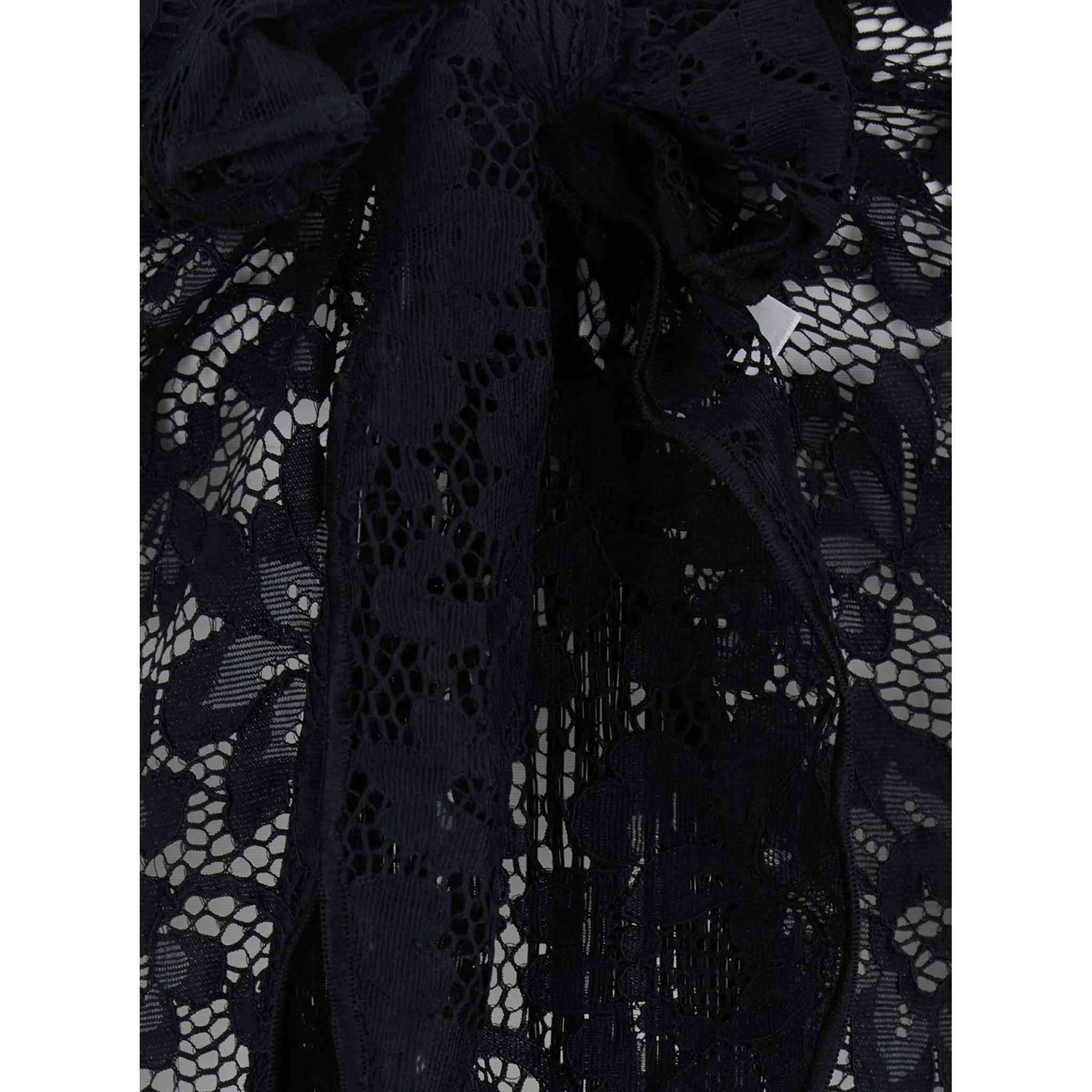 Bohemia Black Skirt with Fringed Hem and All-Over Lace Embroidery in Tech Fabric Stretch Woman