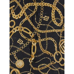 Black Shirt With Pointed Collar and Chain Print With Logo in Silk Man