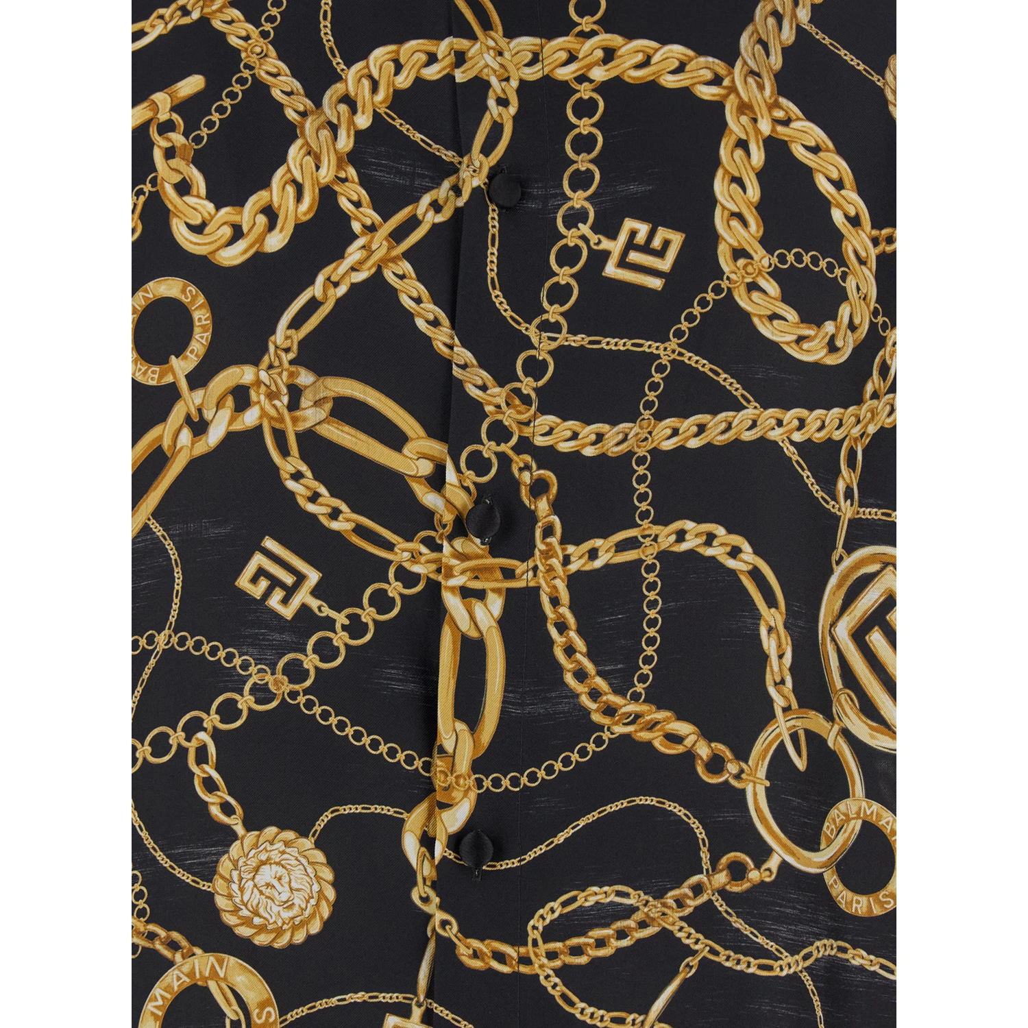 Black Shirt With Pointed Collar and Chain Print With Logo in Silk Man