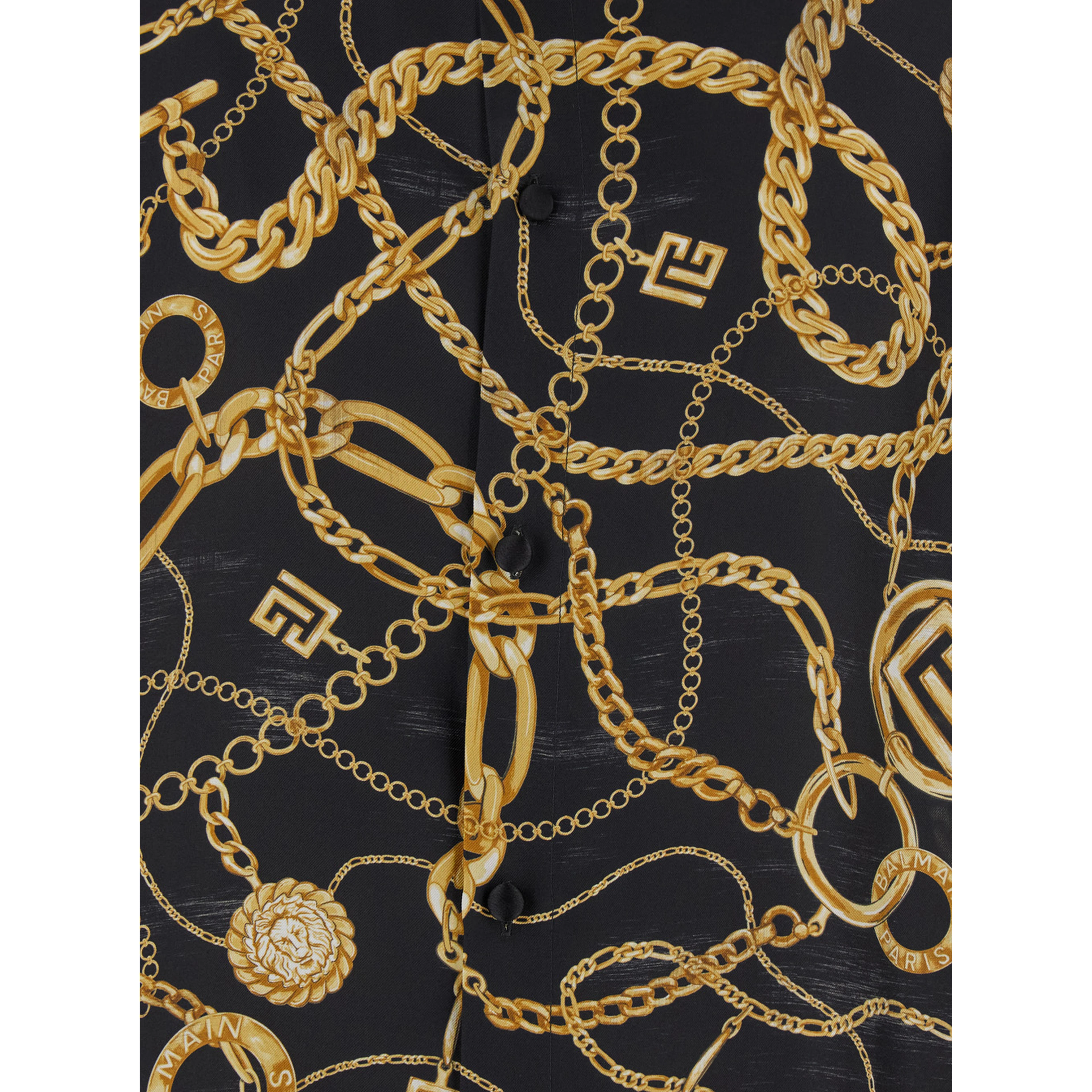 Black Shirt With Pointed Collar and Chain Print With Logo in Silk Man