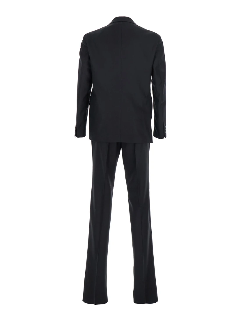 Black Single-Breasted Suit with Peak Revers in Wool Stretch Man