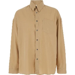 Stable Beige Shirt with Classic Collar and Dropped Shoulders in Linen Blend Man