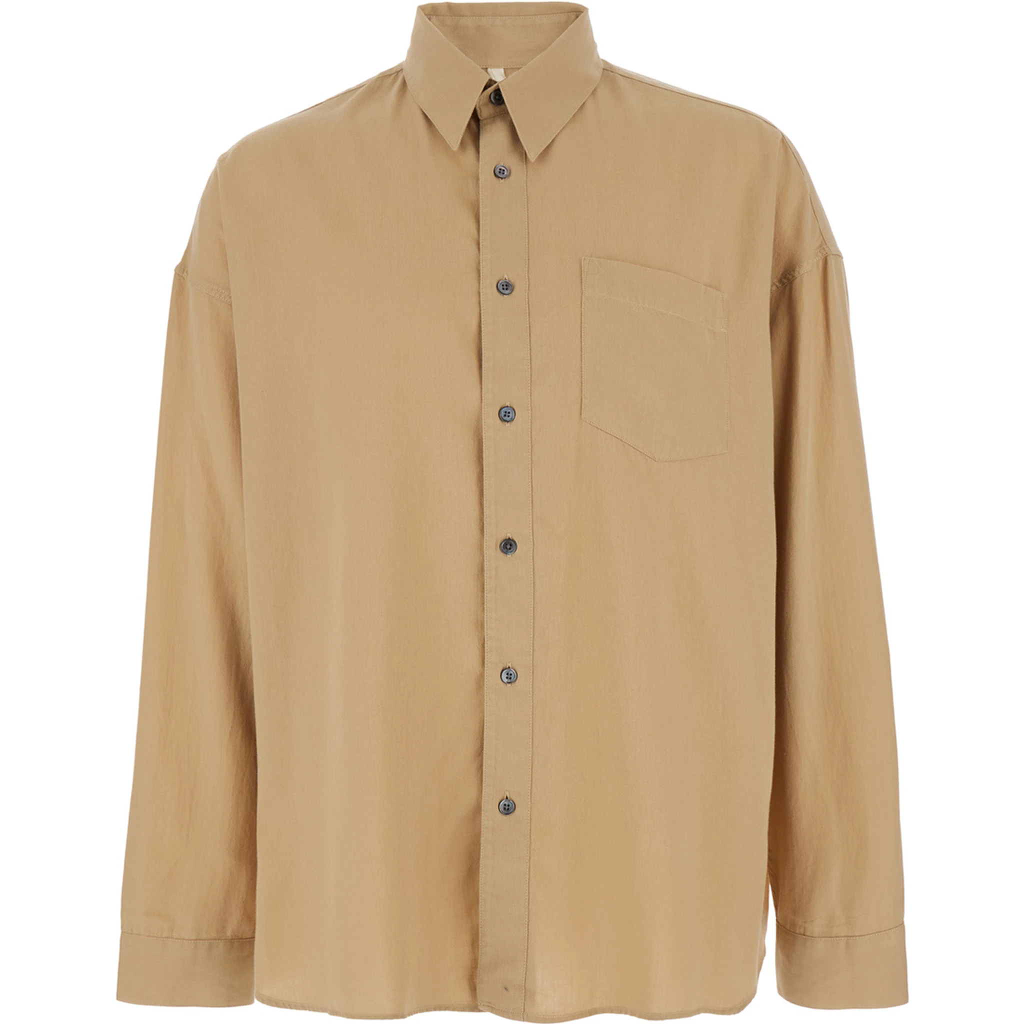 Stable Beige Shirt with Classic Collar and Dropped Shoulders in Linen Blend Man