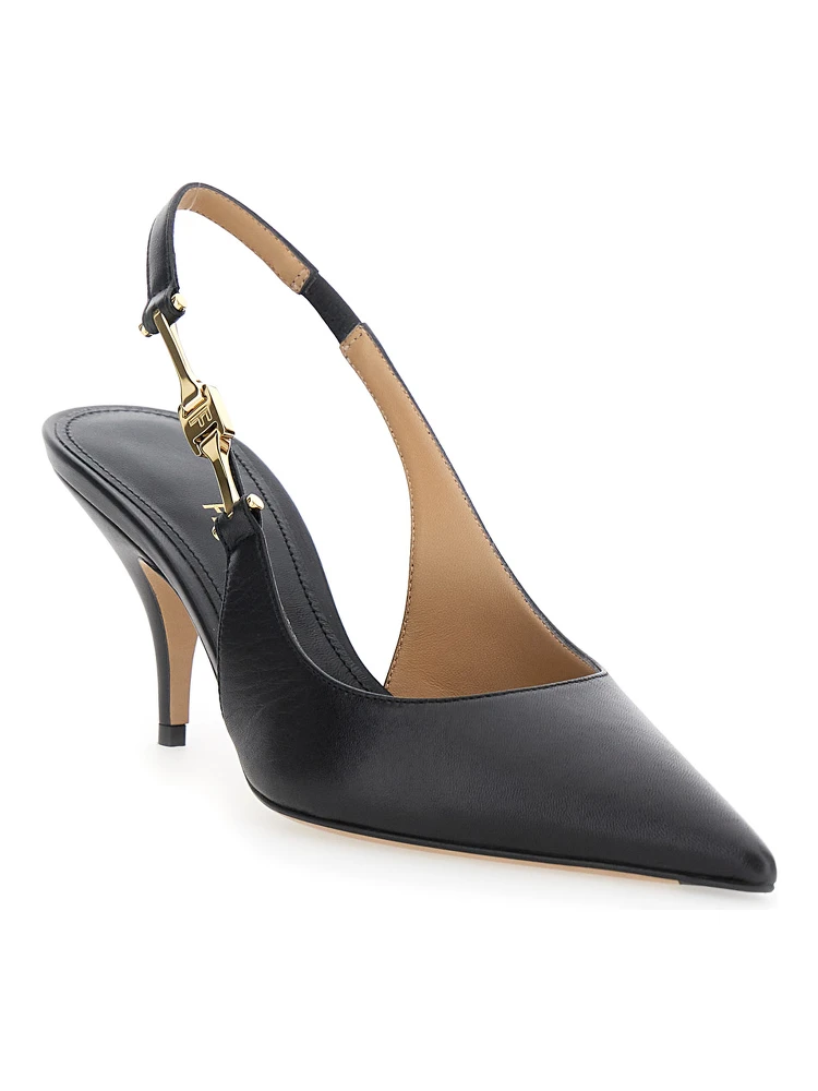 Tally Black Slingback Pumps with Medium Stiletto Heel in Leather Woman alternative