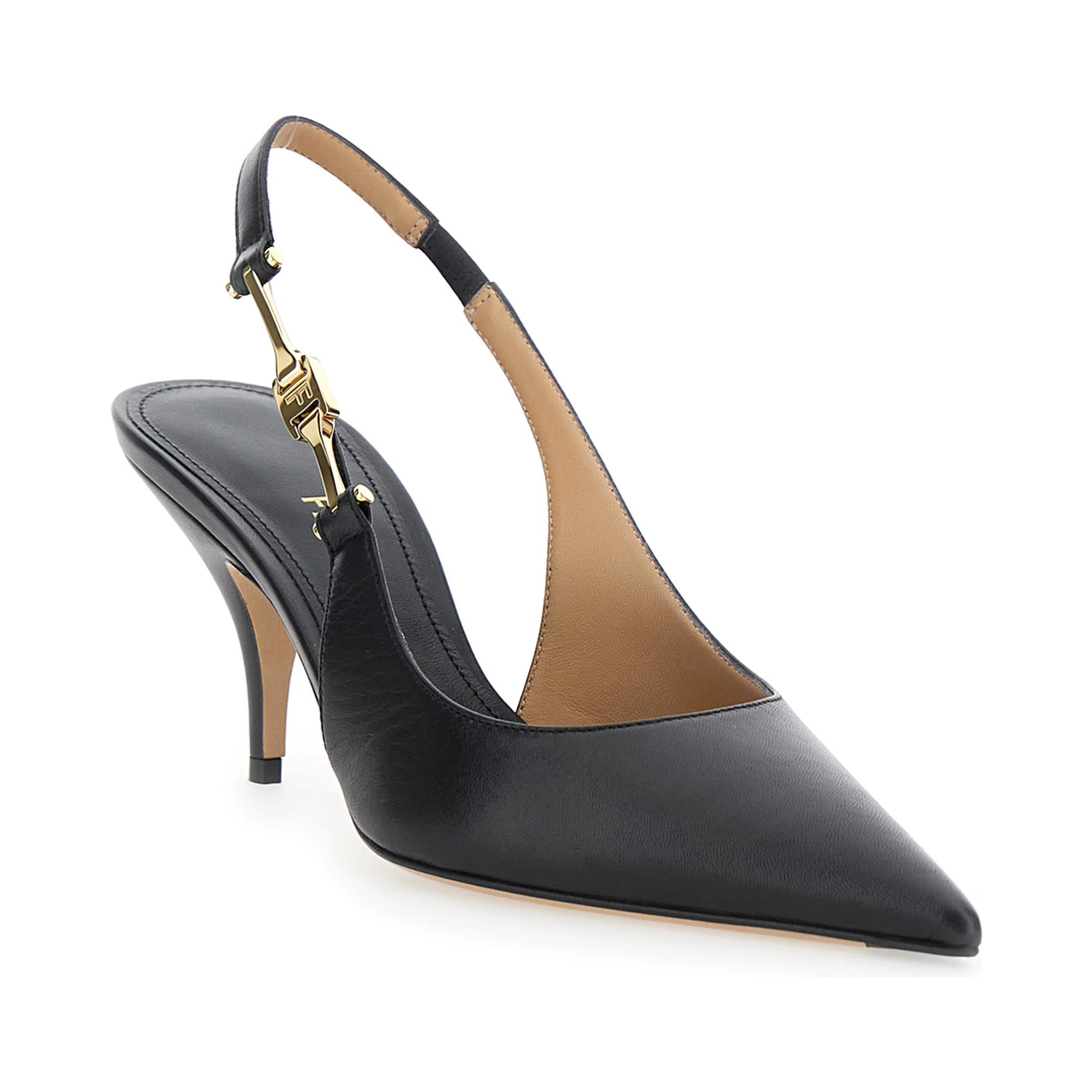 Tally Black Slingback Pumps with Medium Stiletto Heel in Leather Woman