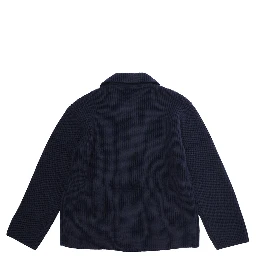 Blue Cardigan with Ribbed Design and Embroidered Logo on Front in Cotton Mix Boy