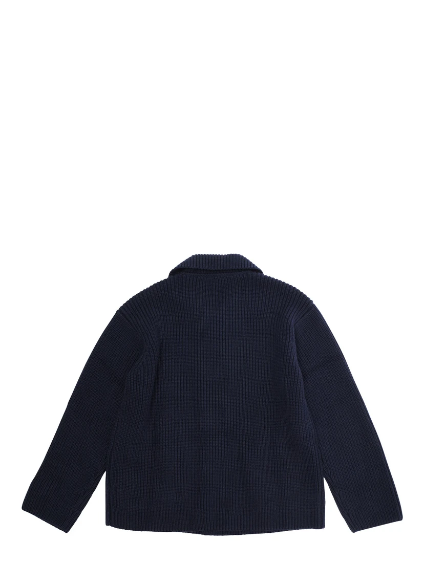 Blue Cardigan with Ribbed Design and Embroidered Logo on Front in Cotton Mix Boy