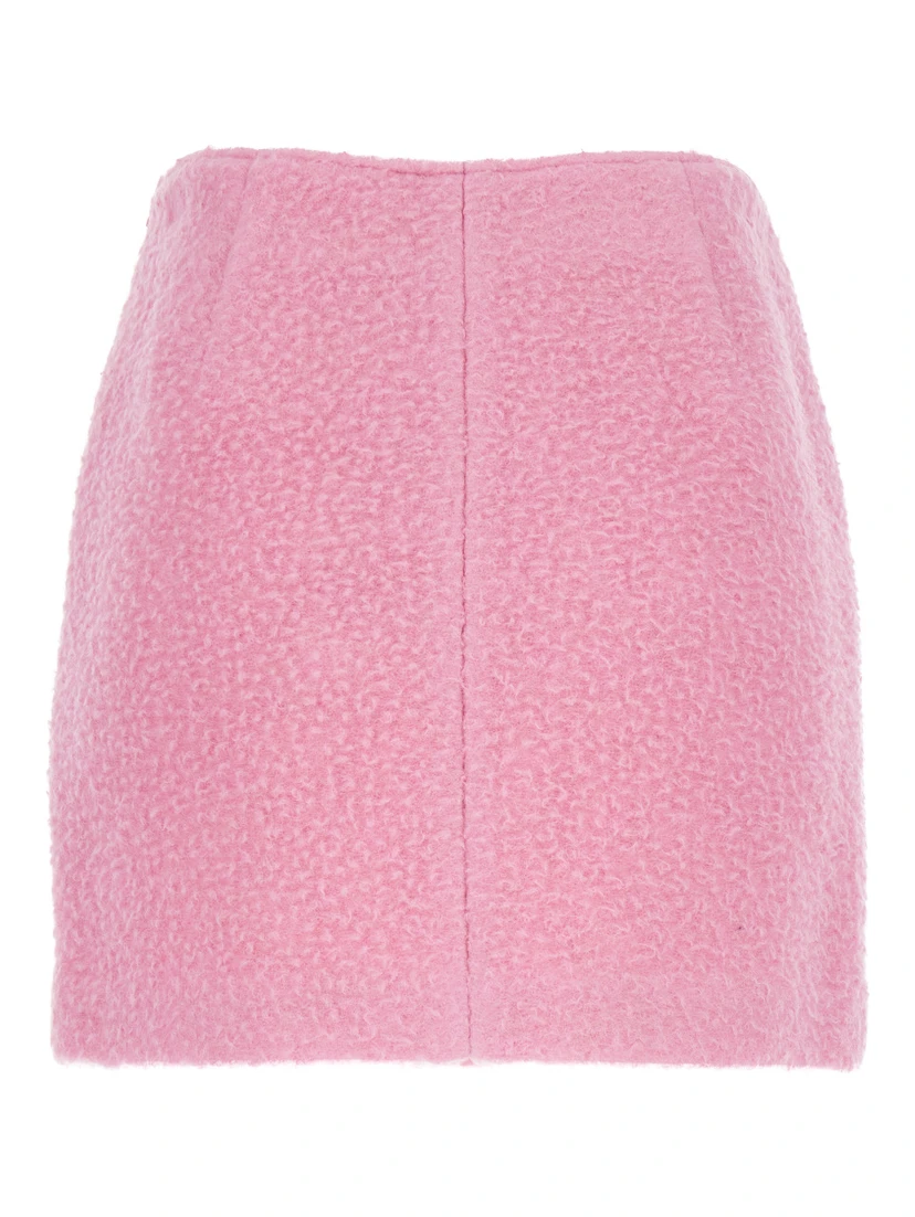 Pink Mini Skirt with Hidden Side Closure in Fabric Woman