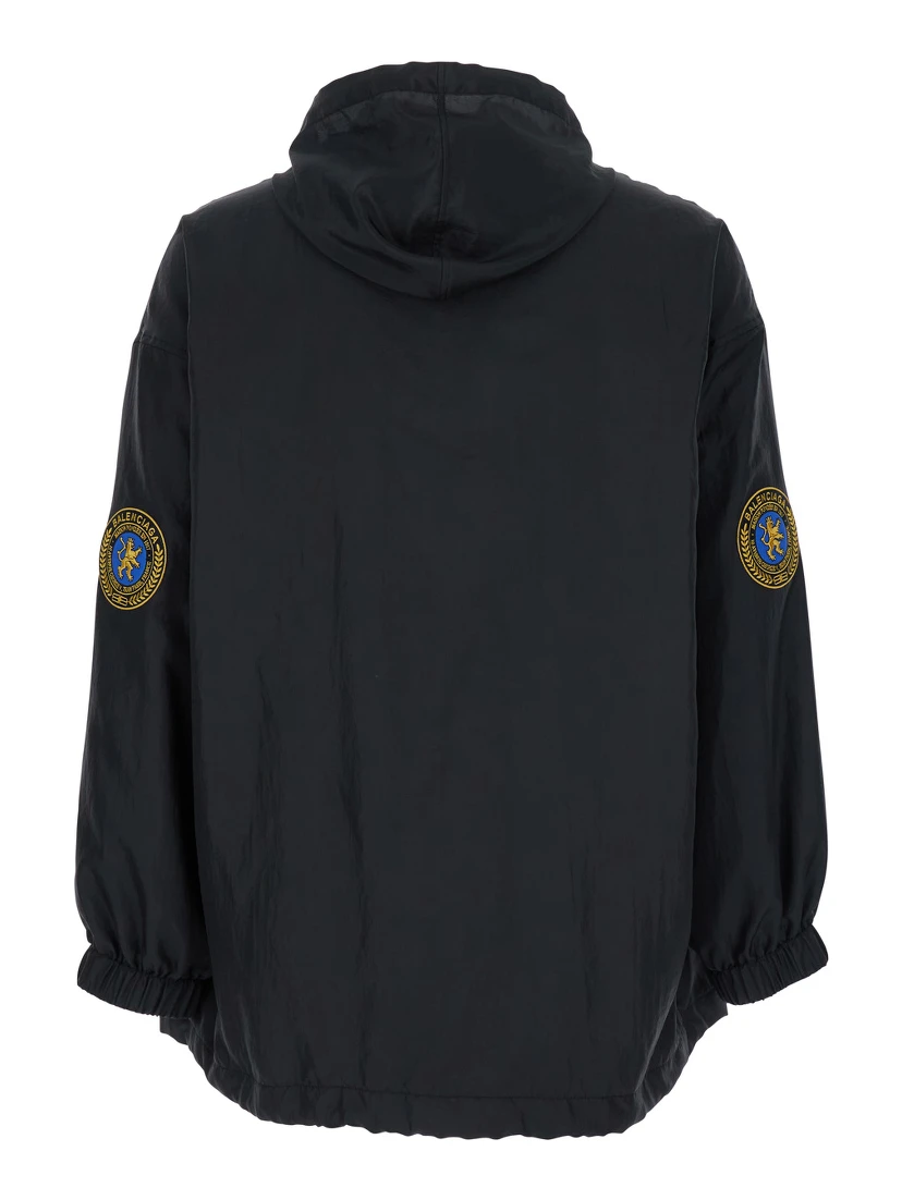 Black Jacket with Logo Lettering on the Front and Logo Patch on the Elbow in Tech Fabric Man