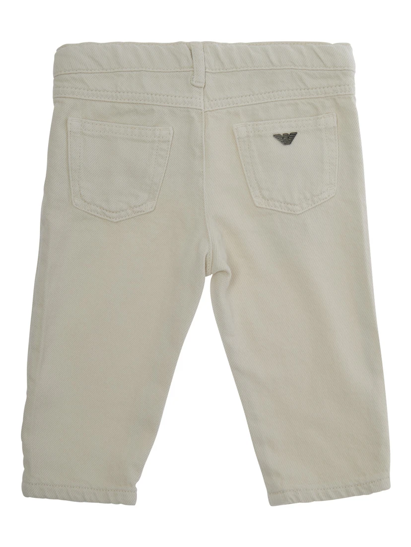 Beige Pants with Logo Embroidery on the Rear in Cotton Boy