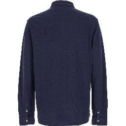 "Classic Fit" Blue Polo with Classic Collar and Embroidered Logo on the Front in Cotton Mesh Man