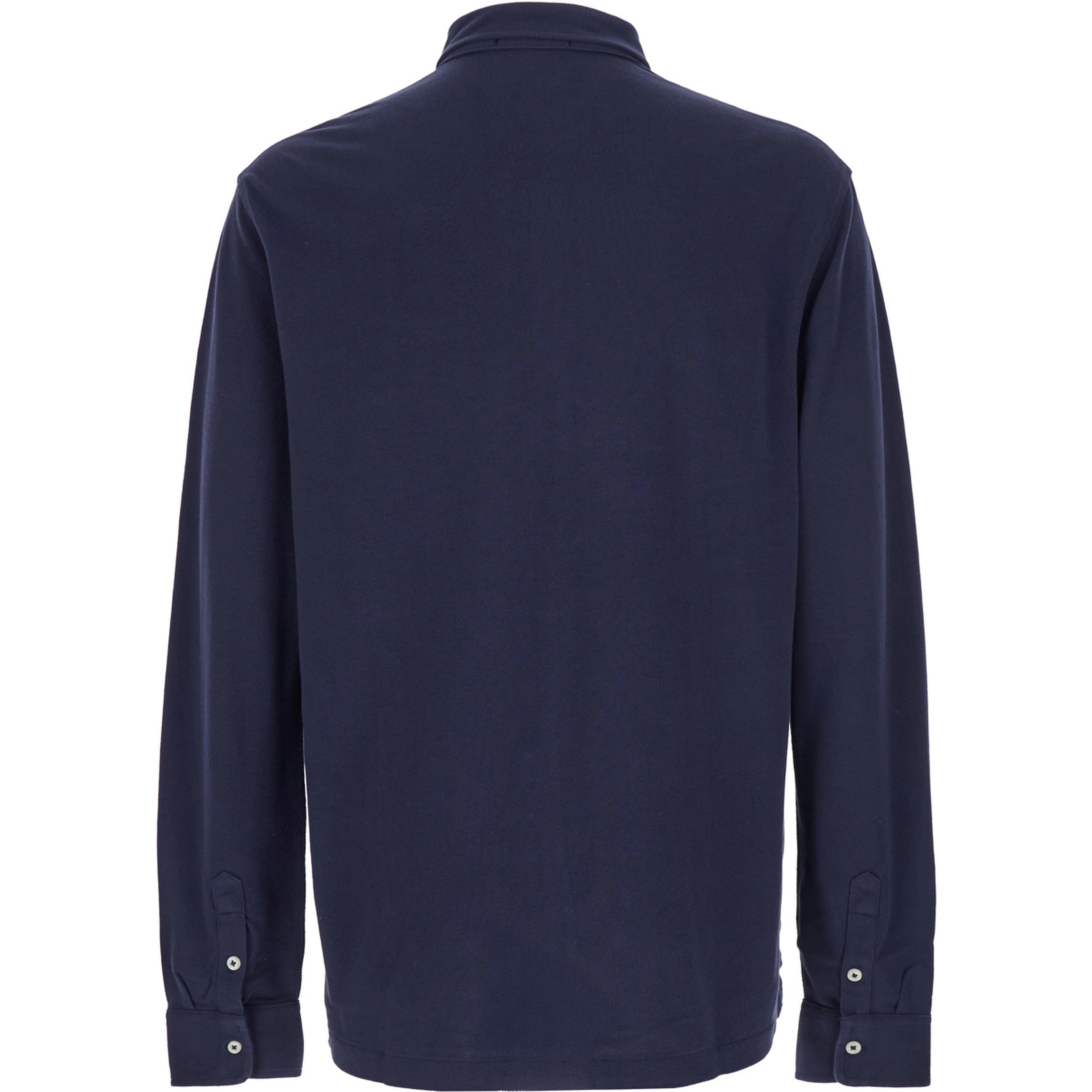 "Classic Fit" Blue Polo with Classic Collar and Embroidered Logo on the Front in Cotton Mesh Man