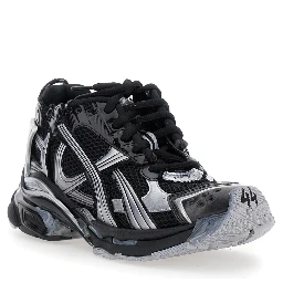 Runner Black Low Top Sneakers with Logo Embroidery in Mesh and Tech Fabric Man