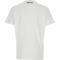 White Crewneck T-Shirt with Print on the Front and Logo Lettering on the Rear in Cotton Man