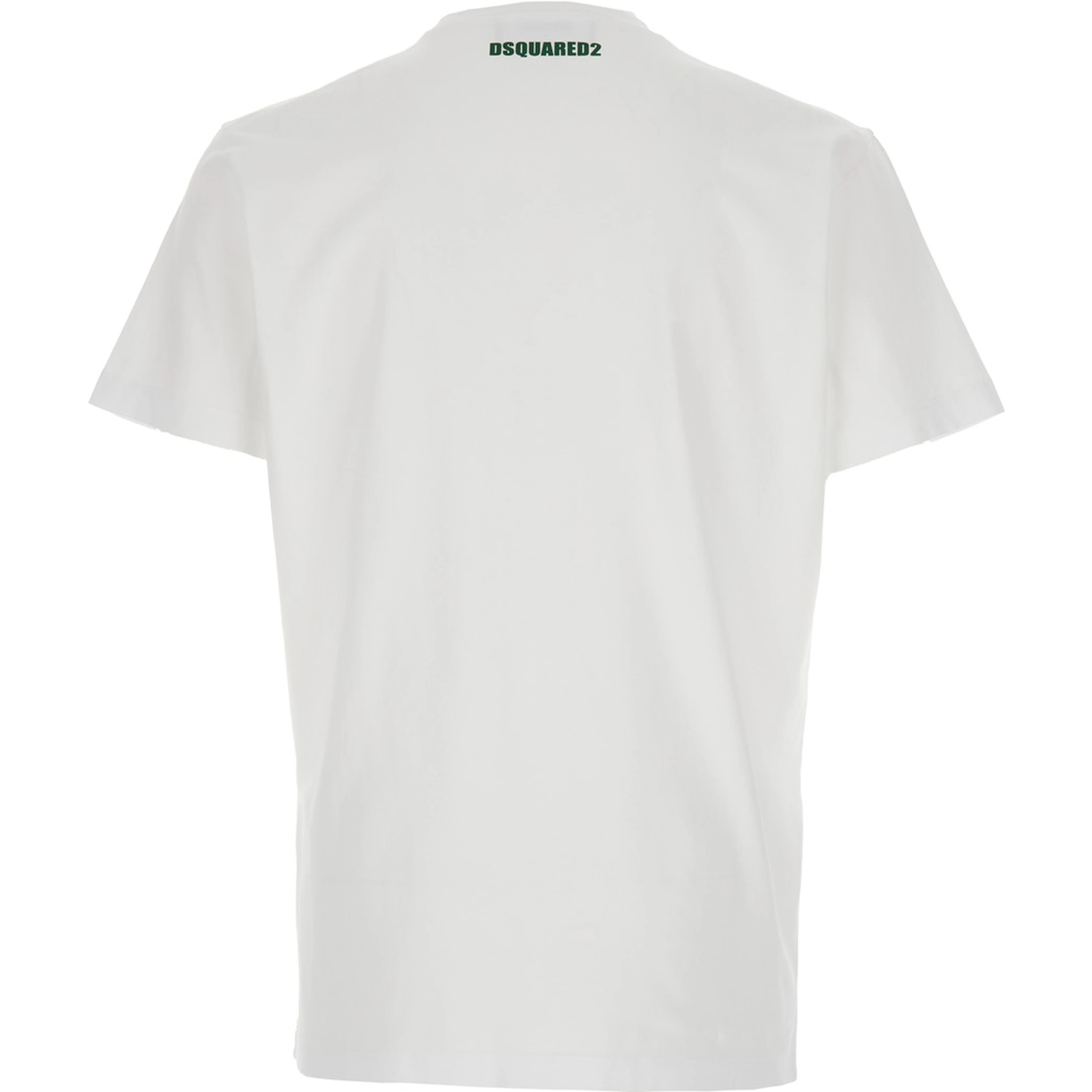 White Crewneck T-Shirt with Print on the Front and Logo Lettering on the Rear in Cotton Man