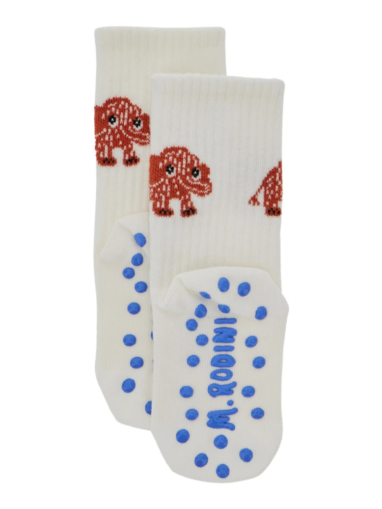 White Socks with Anti Slip Details and Embroidery on the Front in Cotton Baby alternative