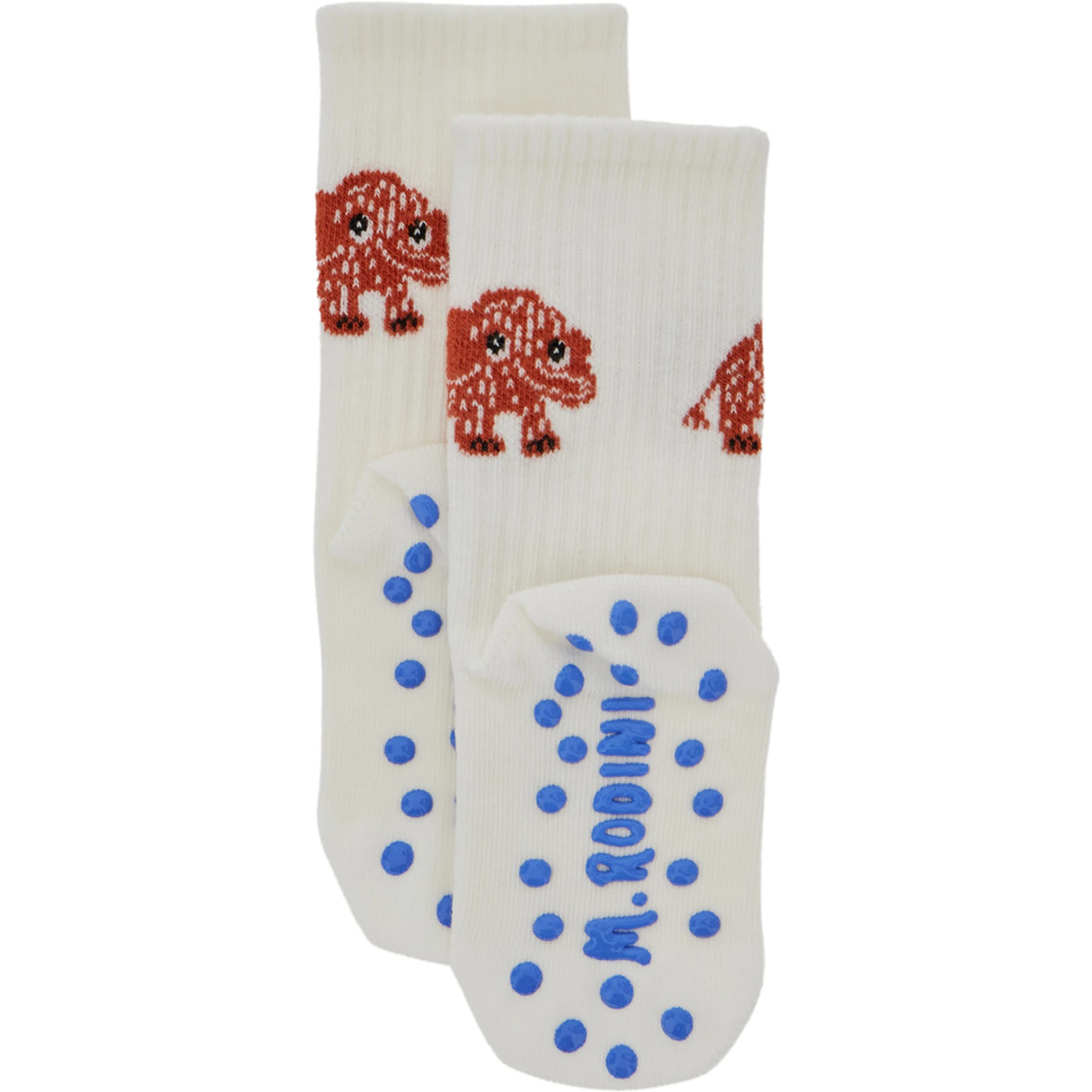 White Socks with Anti Slip Details and Embroidery on the Front in Cotton Baby